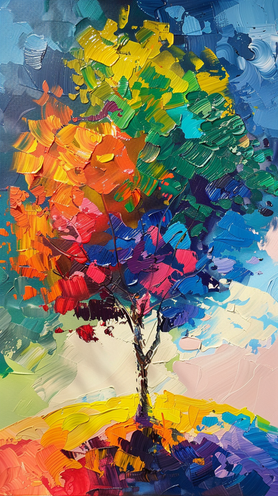 multicolored tree, abstract oil painting --ar 9:16 --v 6.0