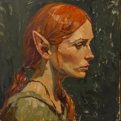 portrait of an elf with red hair, oil painting --ar 1:1 --v 6.0