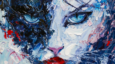 blotchy palette knife oil painting of a catgirl, abstract --ar 16:9 --v 6.0