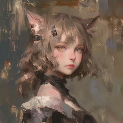 oil painting of a catgirl --niji 6 --style raw